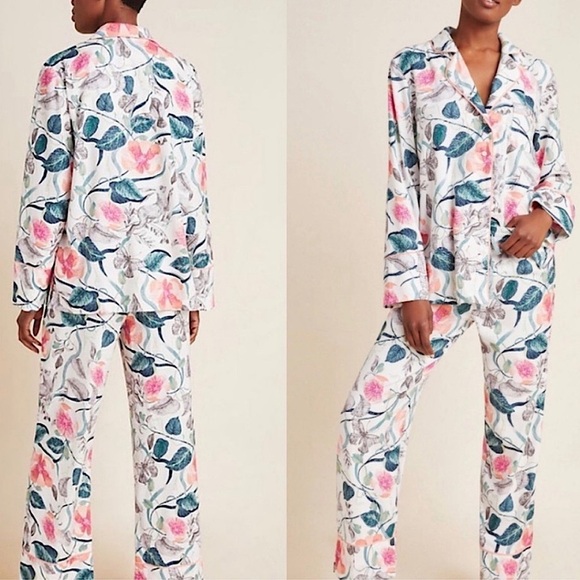 Anthropologie Malin Gyllensvaan Magnolia Flannel Pajama Sleep Pant Top Set M - Picture 1 of 10